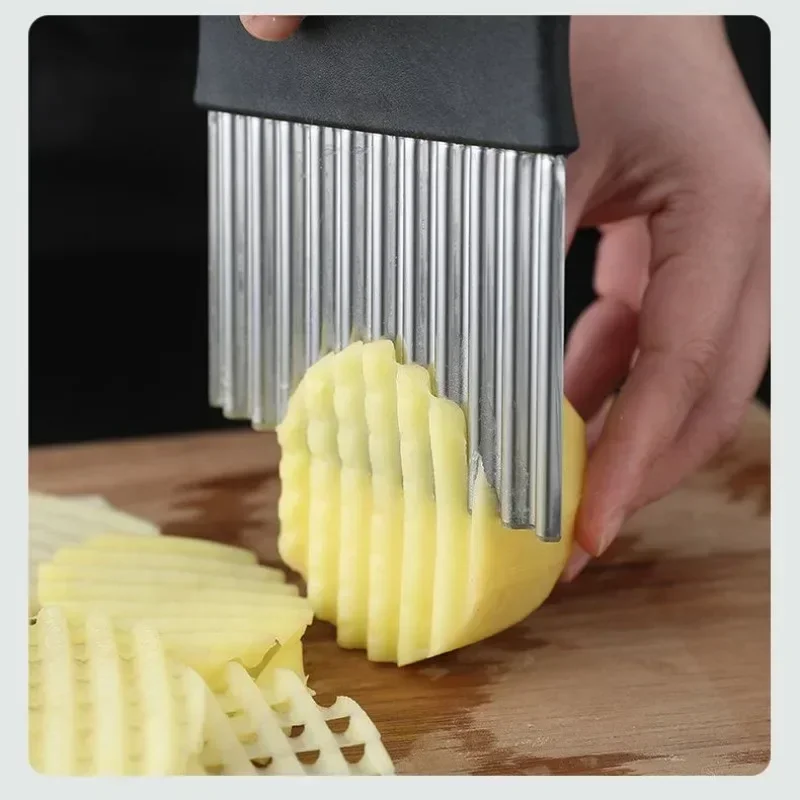 Stainless Steel Potato Chip Slicer Dough Vegetable Fruit Crinkle Wavy Kitchen Knife Cutter Chopper French Fry Maker Tools Gadget