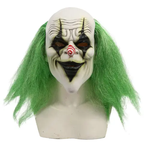 Halloween Horror Clown Latex Mask with Green Wig, Adult Full Face Cosplay Costume Mask