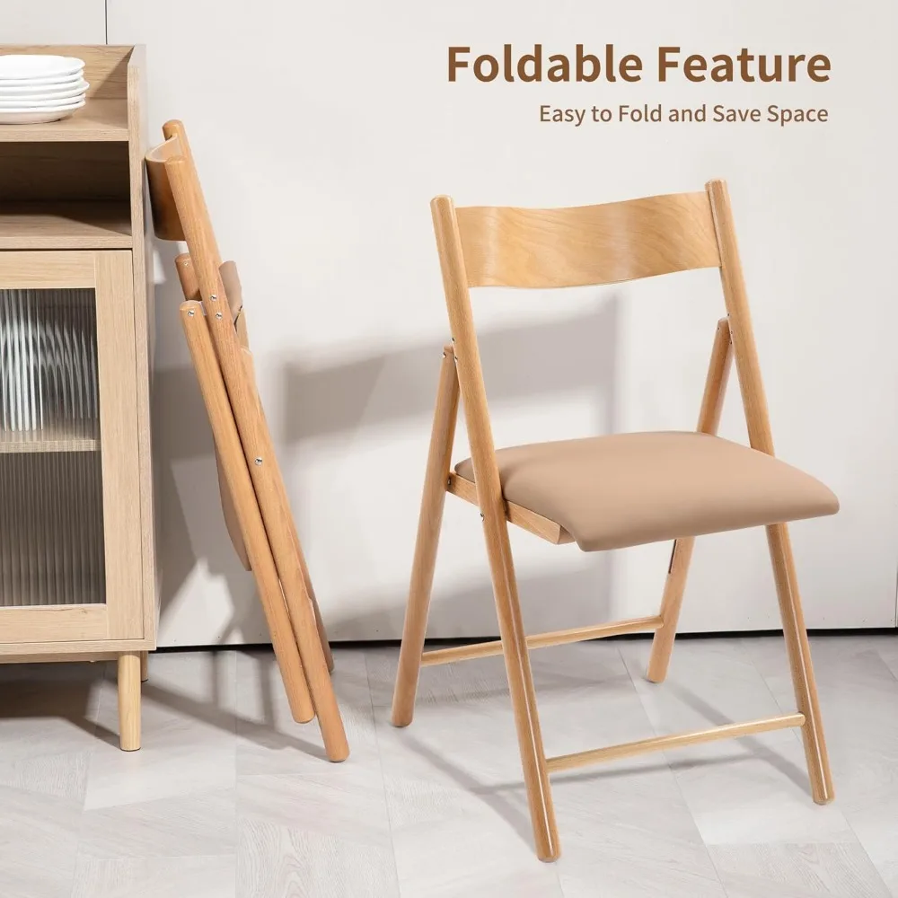 MEFUN-Chaises Pliantes en Bois, Rembourrées avec Coussin en Faux Cuir, Portable et Assemblé, pour Salle de Bain, 2 Paquets