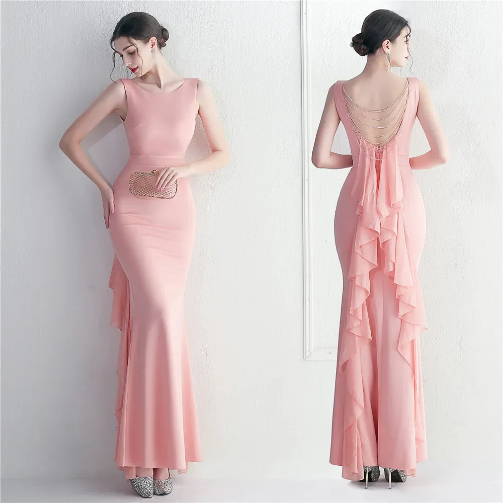 

Luxury Satin Sleeveless Backless Maxi Long Dress Beach Wedding Bride Tassel Sexy Prom Elegant Evening Party Formal Gowns Summer