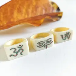 Tibetan Amulet Symbols Ring for Man Ox Bone Carved OM Buddha Eye Rings R010