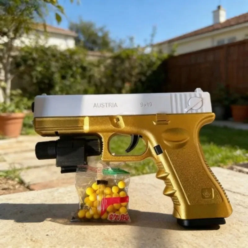 White Gold Appearance Soft Projectile Toy Model with Infrared Device 7-8mm Ammo Outdoor Hobby Game Collection Ornament