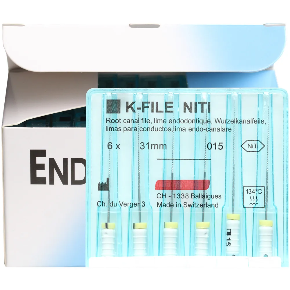 K-FILE Dental NiTi Flexible, limas de Canal radicular K, níquel endodóntico, titanio, instrumento de odontología, 21/25/31mm, 10 paquetes