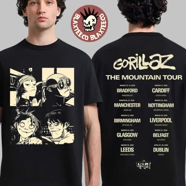 Gorillaz Band T-Shirt 2026 New Unisex Cotton Tee Gorillaz The Mountain Tour Double Sided Print Music Fan Short Sleeve Streetwear