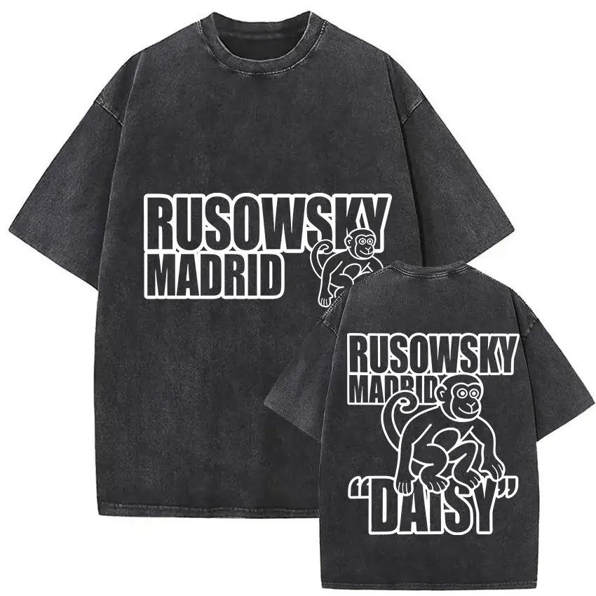 

Винтажная потертая футболка с принтом Rusowsky Madrid Daisy Tour 2025, мужская и женская модная футболка в стиле хип-хоп, готические футболки с короткими рукавами, уличная одежда