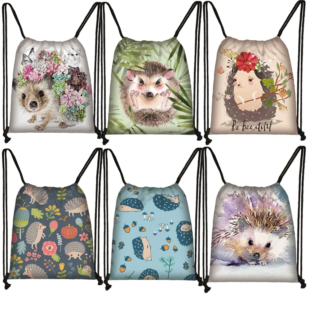 

Cute Hedgehog Print Drawstring Bag Women's Fashion Storage Shoe Bag Ladies Travel Shopping Bag Large Capacity Teenageer Gift