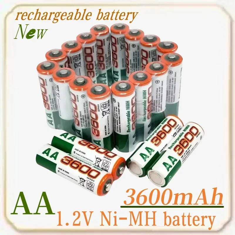 100% New AA 1.2Vbattery 3600mAh rechargeable battery, 1.2V Ni-MH AA battery, suitable for clocks, mice,computers