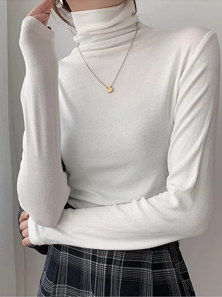 

2024 Spring Autumn Women Pullover Female Knitted Sweaters Solid Concise Turtleneck Elasticity Elegant Office Lady Casual Tops