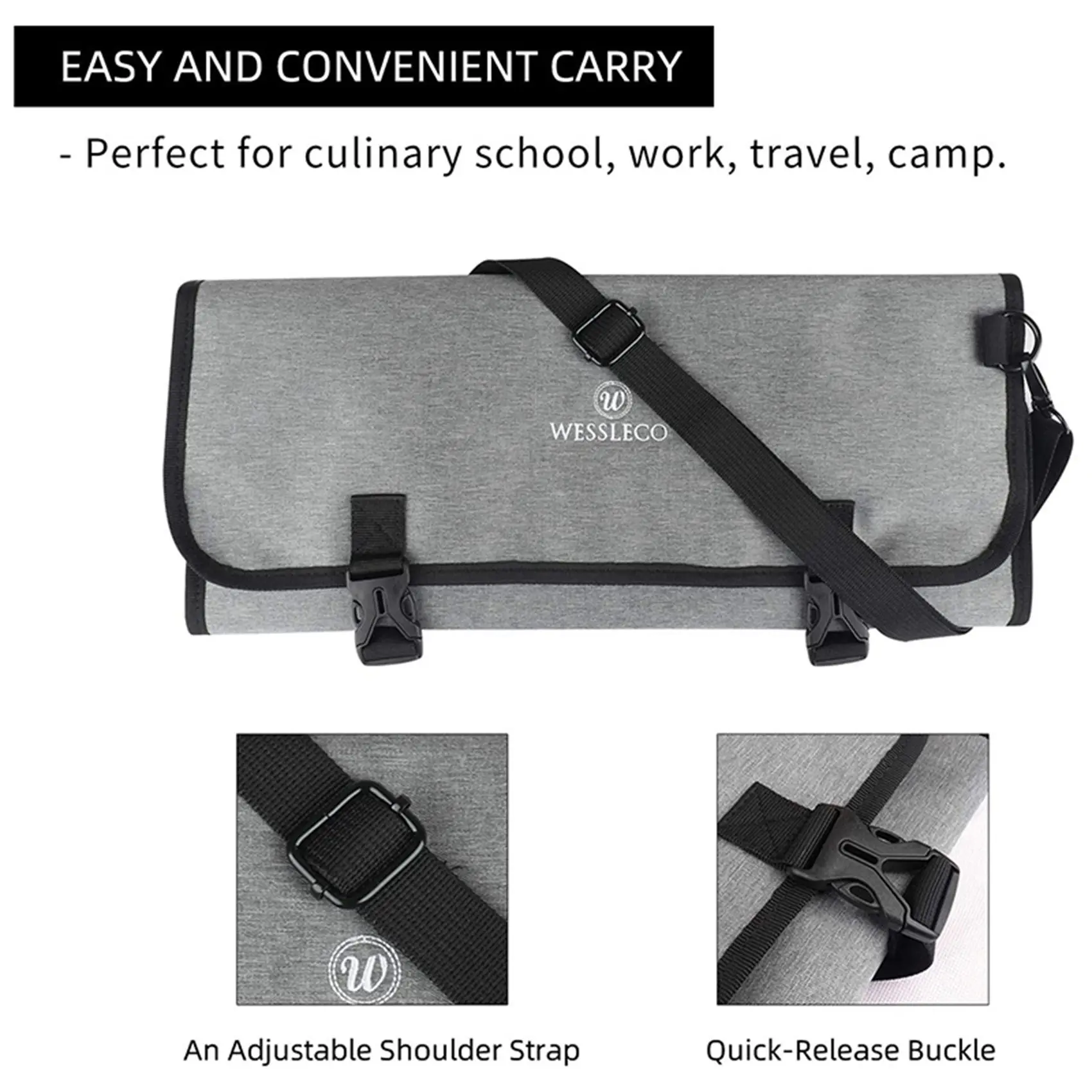 WESSLECO 2X Chef Knife Bag Roll Bag Carry Case Bag Kitchen Cooking Portable Durable Storage Pockets