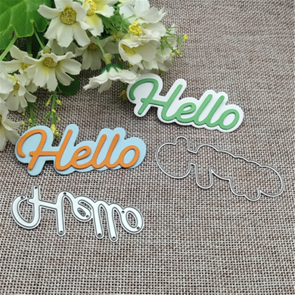 Hello Letter Words, кружевная рамка для карт, металлические трафареты для резки, трафареты для «сделай сам», скрапбукинг, декоративное тиснение, шаблон ручной работы