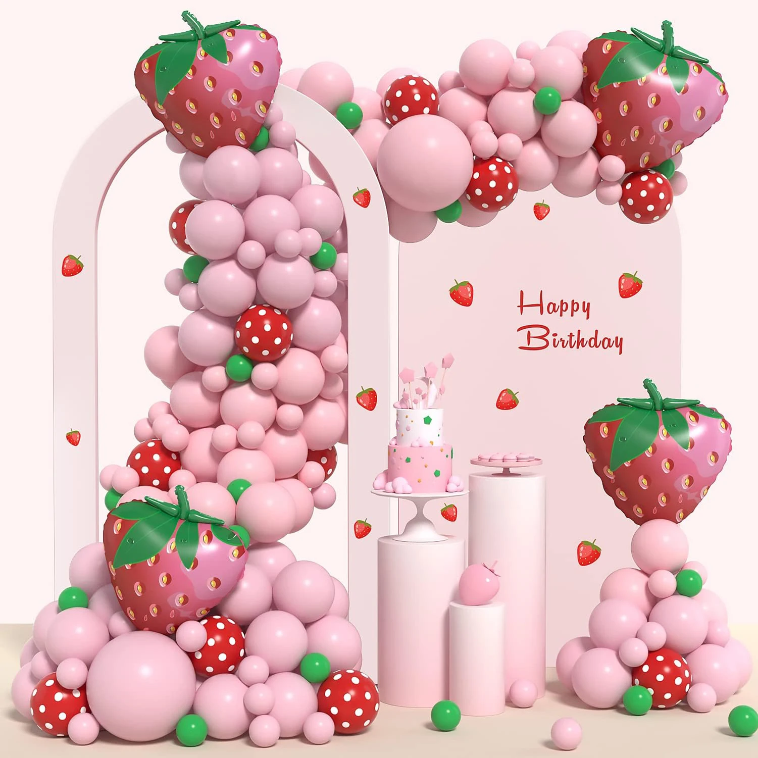 Fruit Strawberry Theme Balloon Set Girl Decoration Supplies Birthday Party Decoration Tea Party Decoration