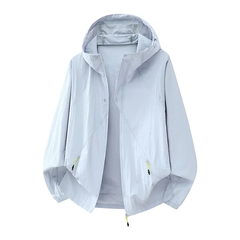 Men Summer Coat Thin Breathable Long Sleeve Zipper Hooded Male Jacket Simple Solid Color Comfortable Versatile Man Outerwear