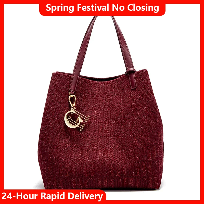 Ladies Tote Bag Large Capacity Ladies Shoulder Bag Simple Daily Commuter Bag Ladies Crossbod Solid Colour Letter Print Design