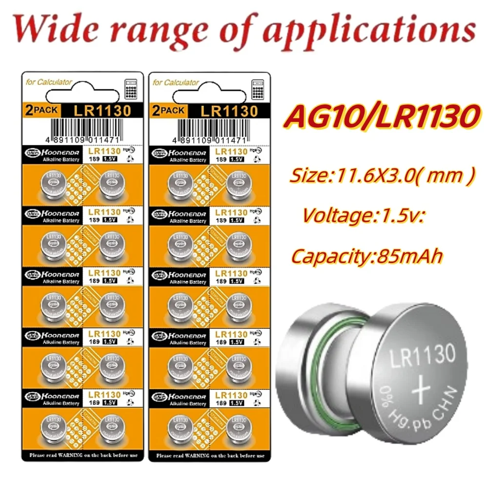 

2-100PCS AG10 LR1130 LR54 389A L1131 SR1130 1.5v Button Cell Coin Battery Watches,computer motherboards,calculators,Toys,PDAs