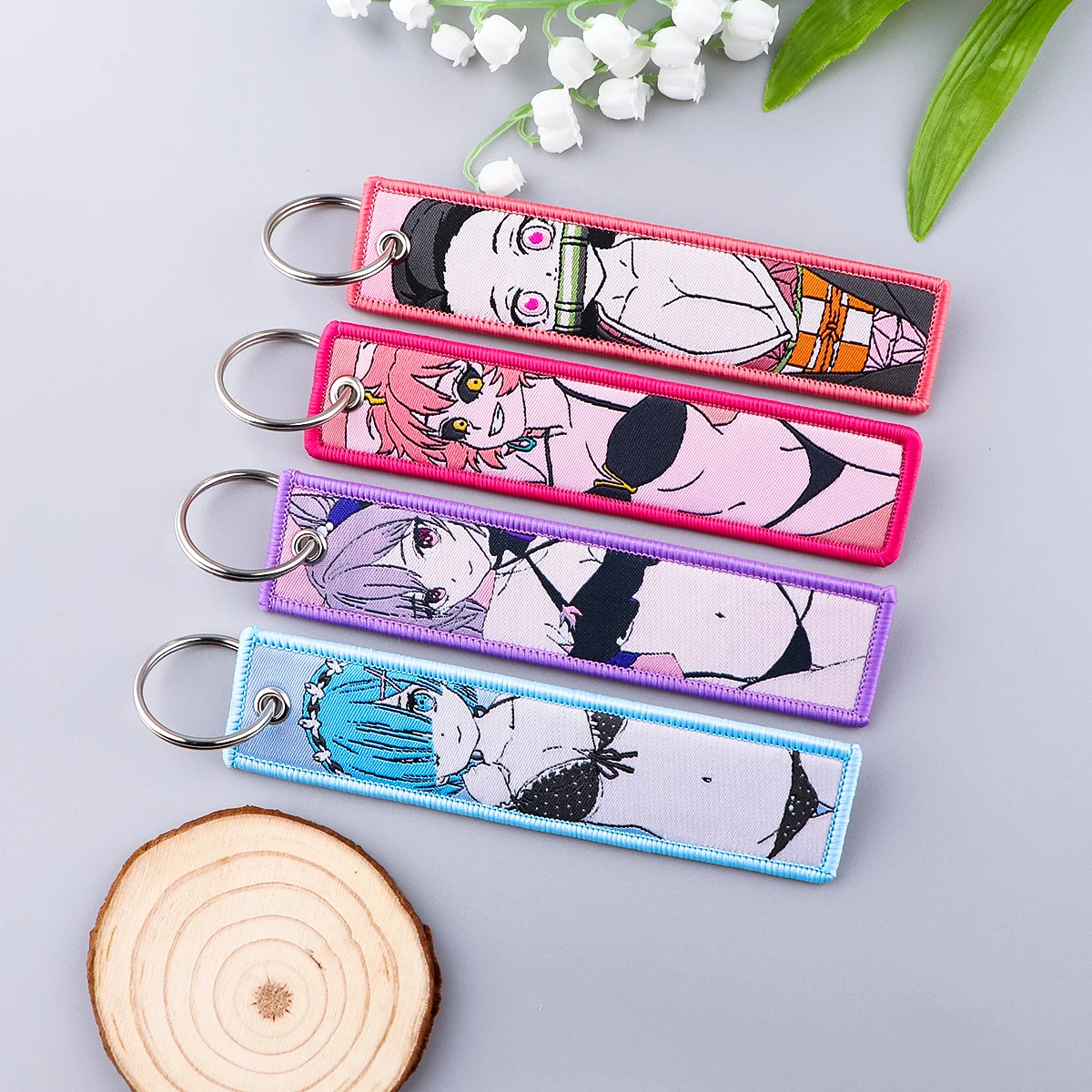 Anime Cartoon Kawaii Girl Vintage Key Fobs ricamo portachiavi portachiavi moto Anime accessori Cosplay