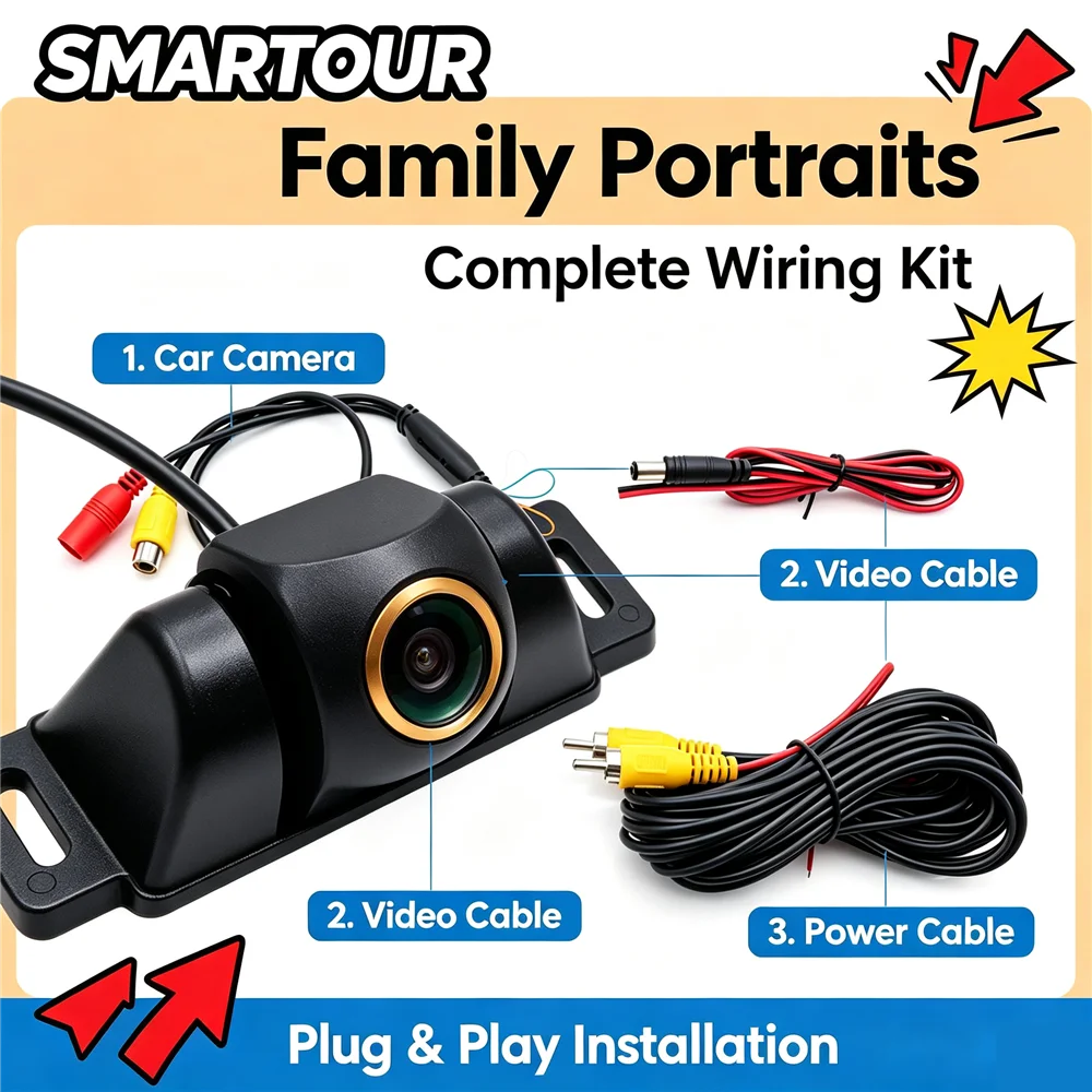SMARTOUR AHD 720P Universal Car Backup Camera Fisheye Wide Angle Waterproof Front Rear View Reverse Camera