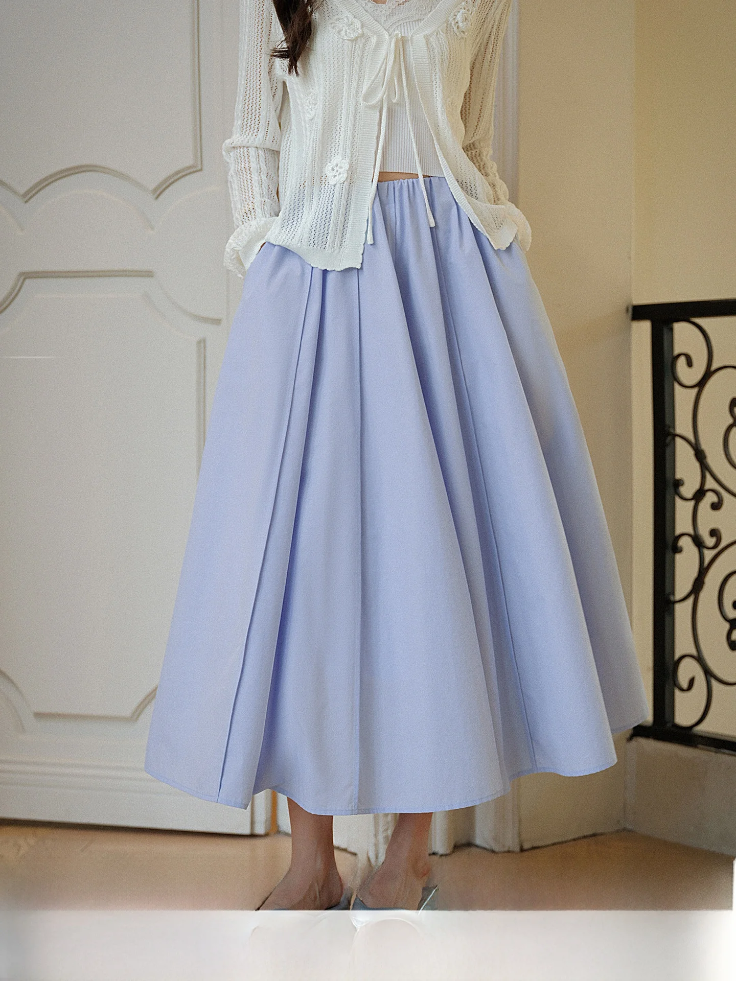 

Юбка-трапеция Ele A-Line для женщин, весна-лето, с завышенной талией, простая, из смесового полиэстера и хлопка