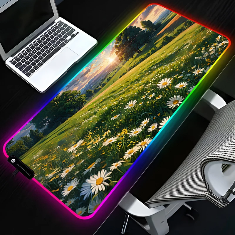 

RGB LED Mouse Pad Rubber HD Mousepad Computer Gaming Accessories Keyboard Pad Office Non Slip Desk Japan Anime Scenery Mouse Mat