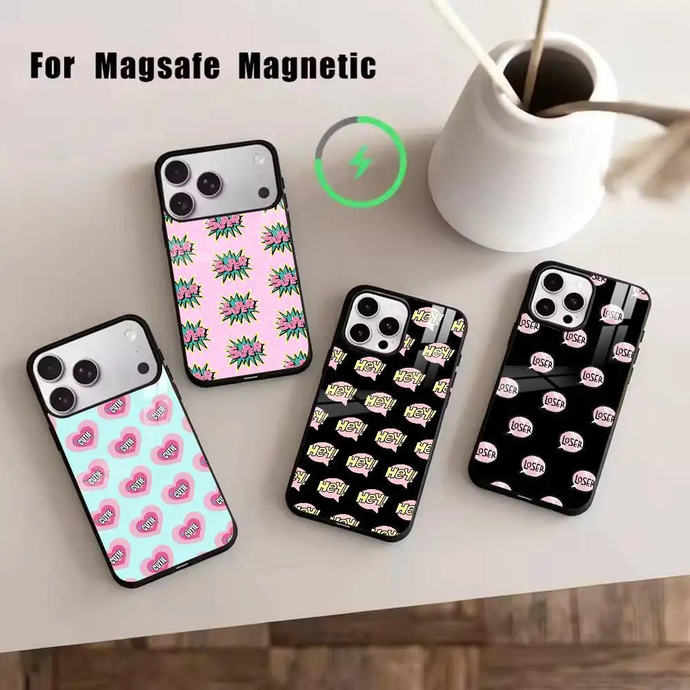 

Bubble lettering Phone Case For iPhone17,16,15,14,13,12,11 Plus,Pro Magnetic with Magsafe Wireless Charging