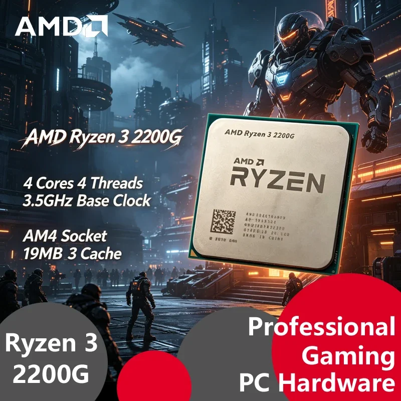 AMD Ryzen 3 2200G Zen1 Unlocked Tray CPU, 4C4T 3.5GHz, 14nm Vega IGPU, AM4 Socket Budget Desktop Gaming Processor
