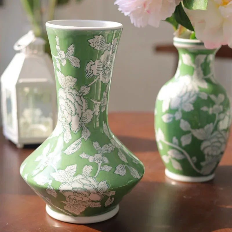 2026 Unique Ceramic Vase Green Porcelain Jar Flower Vase Flower Arrangement Accessories Hydroponic Pot Flowerpot Home Decoration