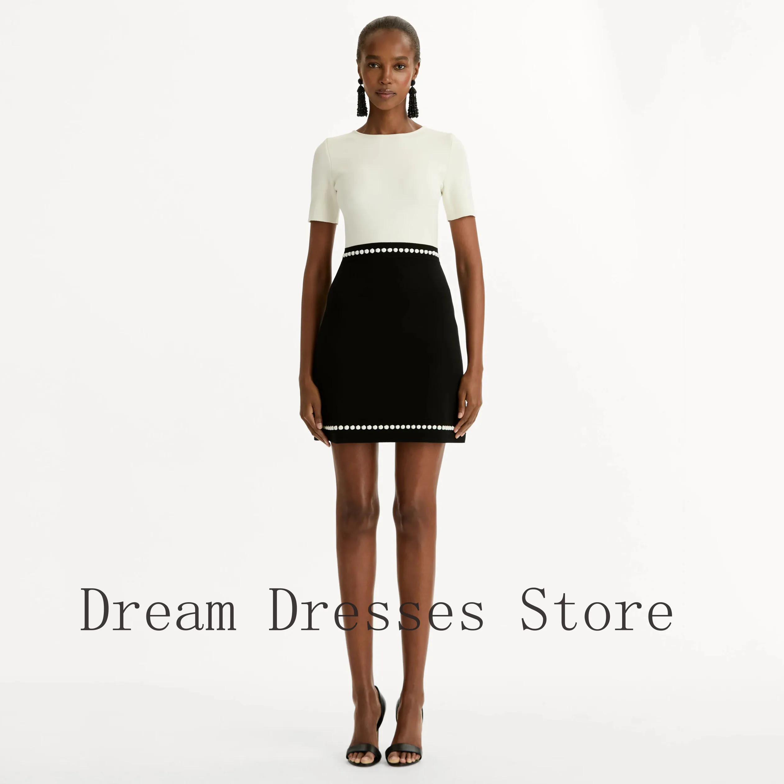 

Customized Simple Jersey Button A-line Scoop Neck Mini Dresses Bespoke Occasion Dresses Modern Style Elegant Sizes Available