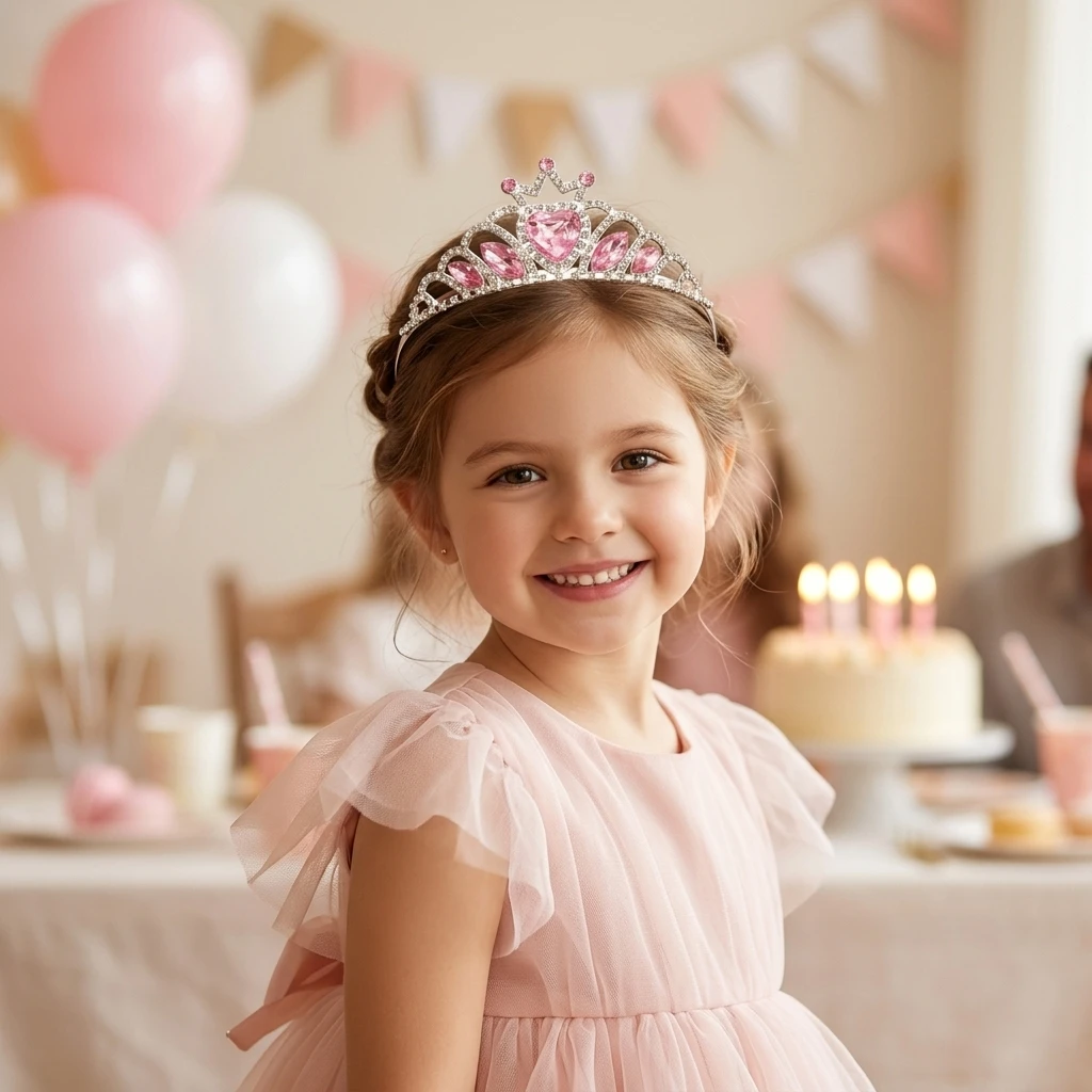 Crown Headband Elegant Birthday Party Accessory for Girls Kids Princess Tiara Crystal Hairband for Stage Performance Gift