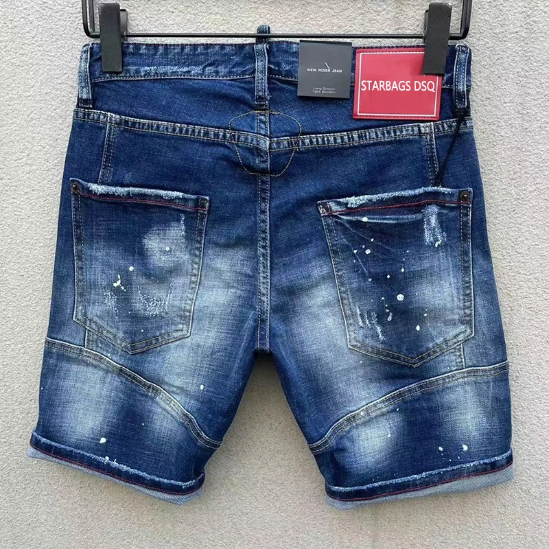 Starbags-Shorts masculinos de jeans de estiramento reto, perna europeia, alta qualidade, ajuste, estiramento, novo, se encaixe DSQ, DT128