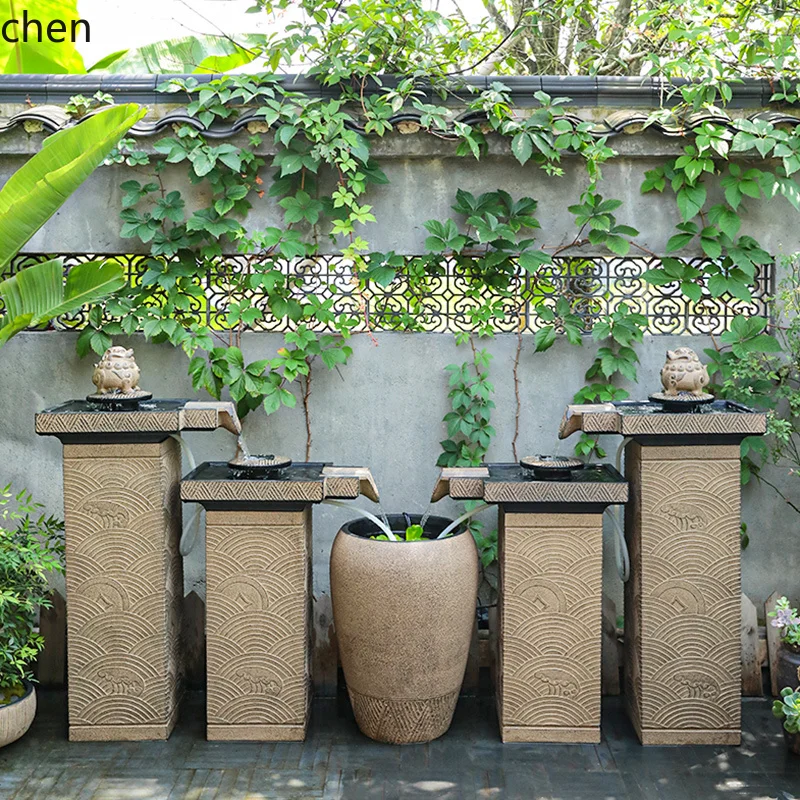 ZML flowing water ornament outdoor large fish pond circulating water landscaping lucky water feature fountain fish tank