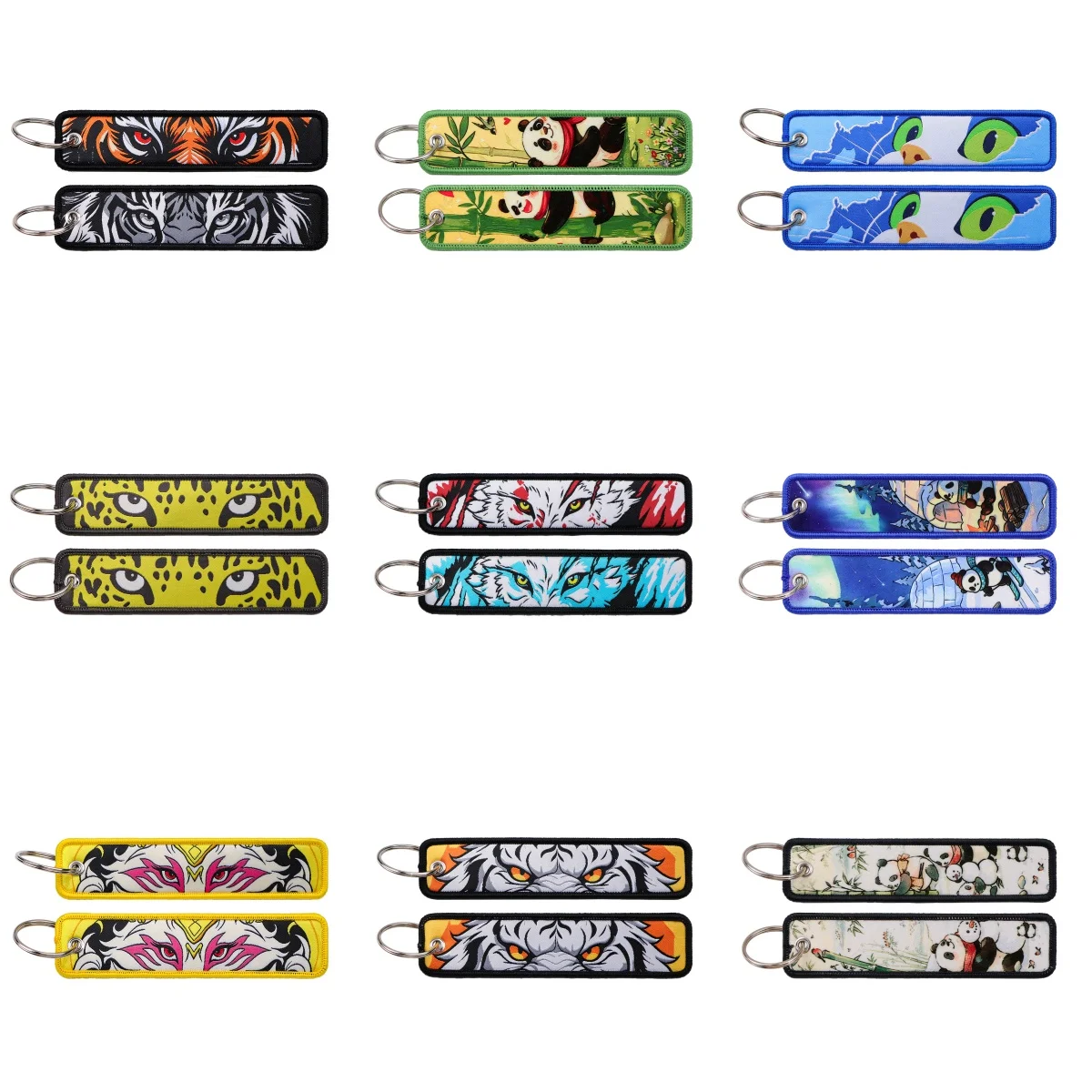 Animal Eyes Prin Embroidery Key Fobs Cartoon Key Tags Tiger Panda Leopard Cat Keychain for Motorcycle Cars Chaveiro Friends Gift