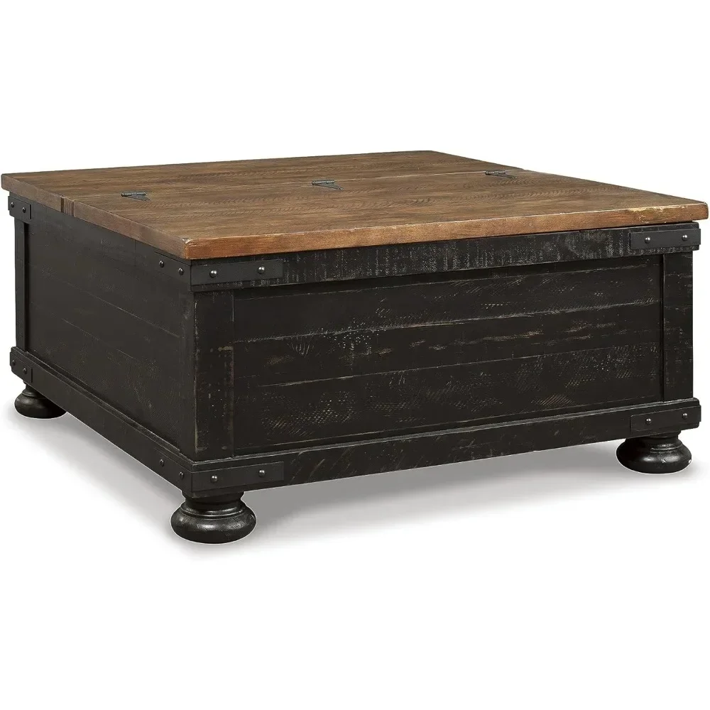 Ashley Valebeck Farmhouse Lift Top Coffee Table with Storage, Distressed Brown & Black Finish