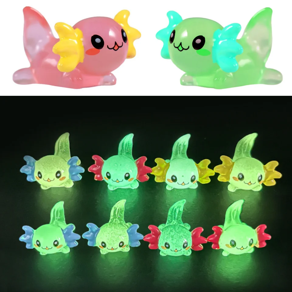 Miniaturas Luminosas Axolotl, Ambystoma Mexicano, Brilho à Noite, Musgo, Decoração Micropaisagismo, Animais Fofos, Tanque de Peixes, DIY, 8-15Pcs