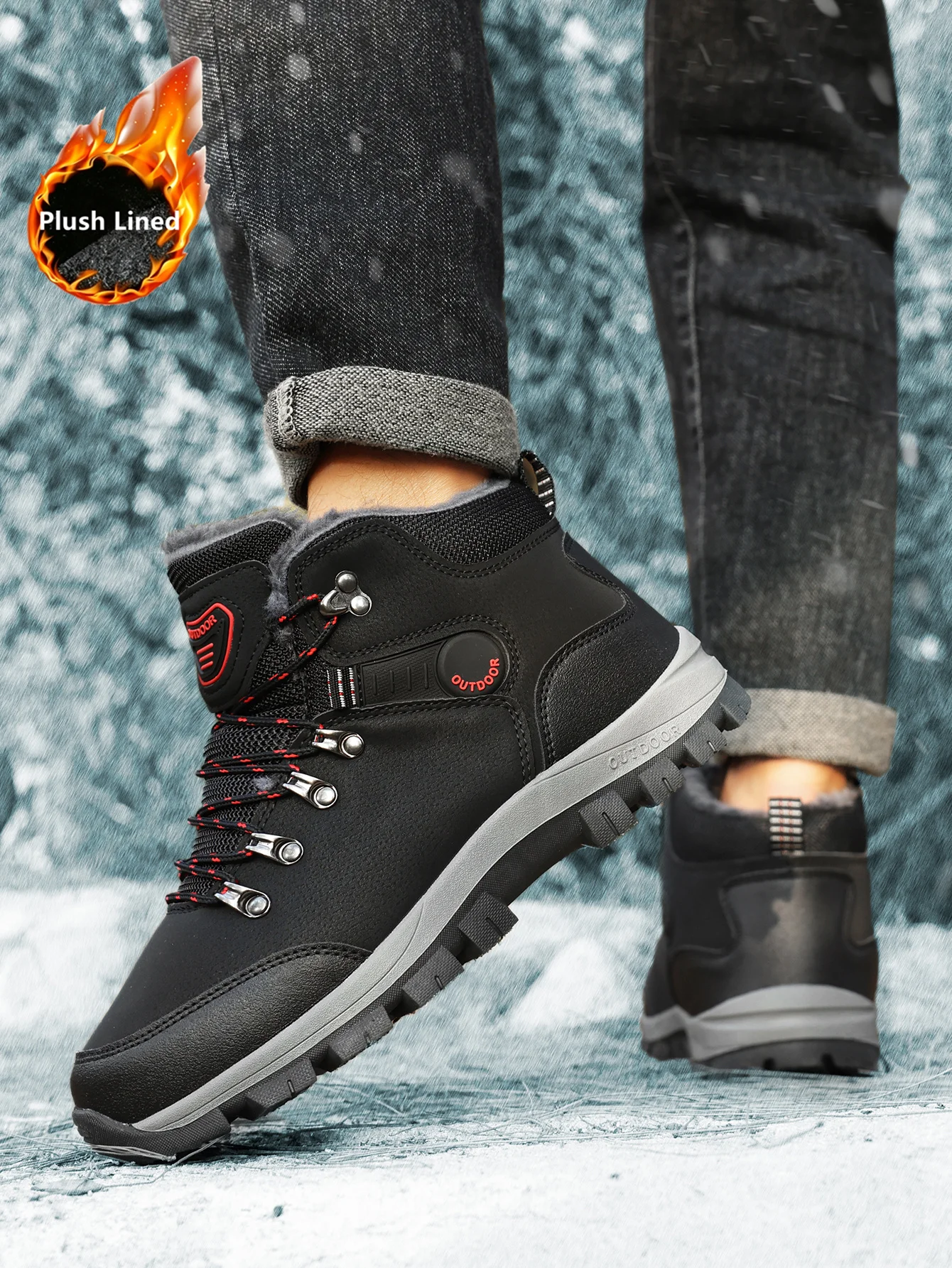 Herren-Winterstiefel mit Fleece-Futter, verdicktem Schaft und kurzer Form, warm und rutschfest, bequeme und vielseitige Outdoor-Stiefel für kaltes Wetter. – Detail 2