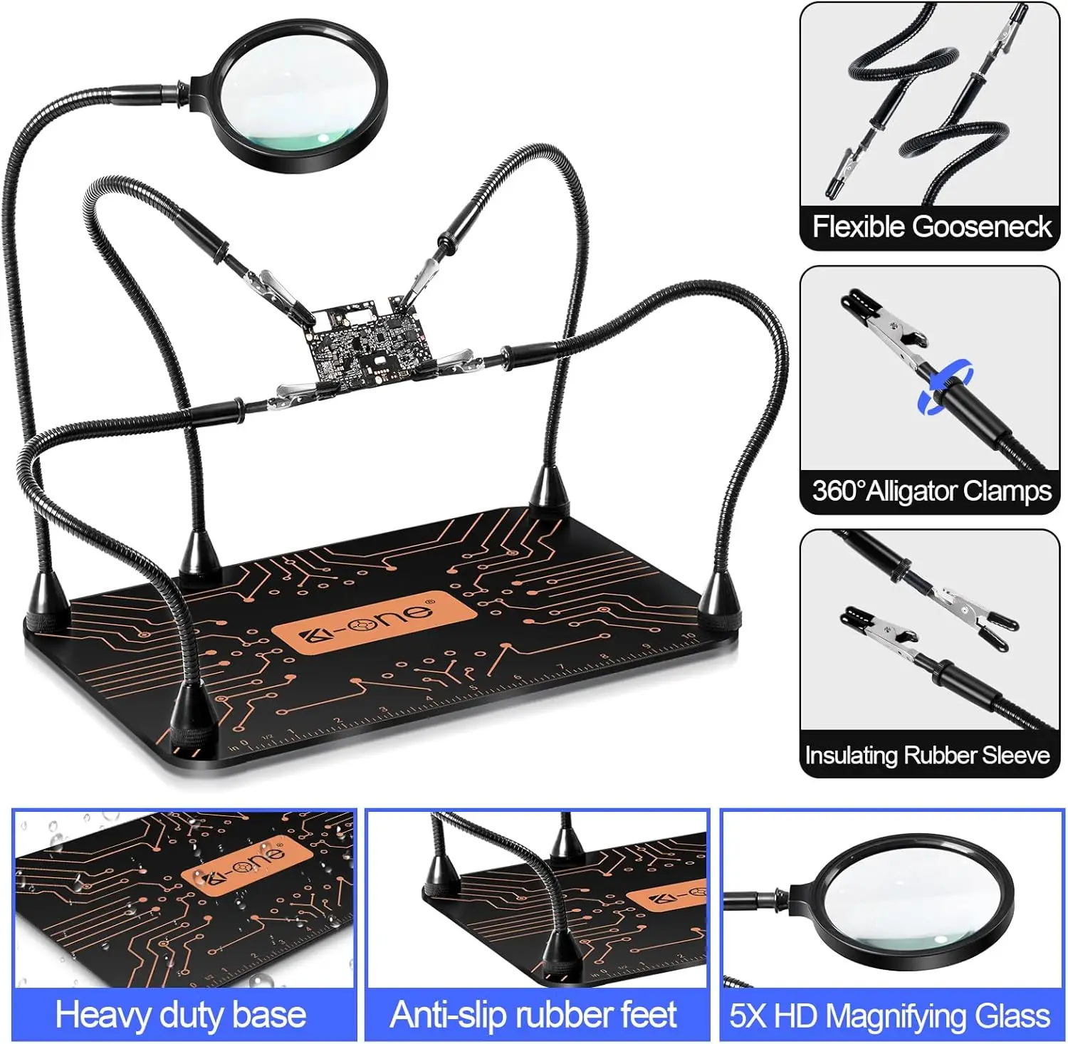 محطة لحام يدوية المساعدة، أداة يدوية ثالثة مغناطيسية مع 4 أذرع مرنة لإصلاح الإلكترونيات والمجوهرات واللحام #6