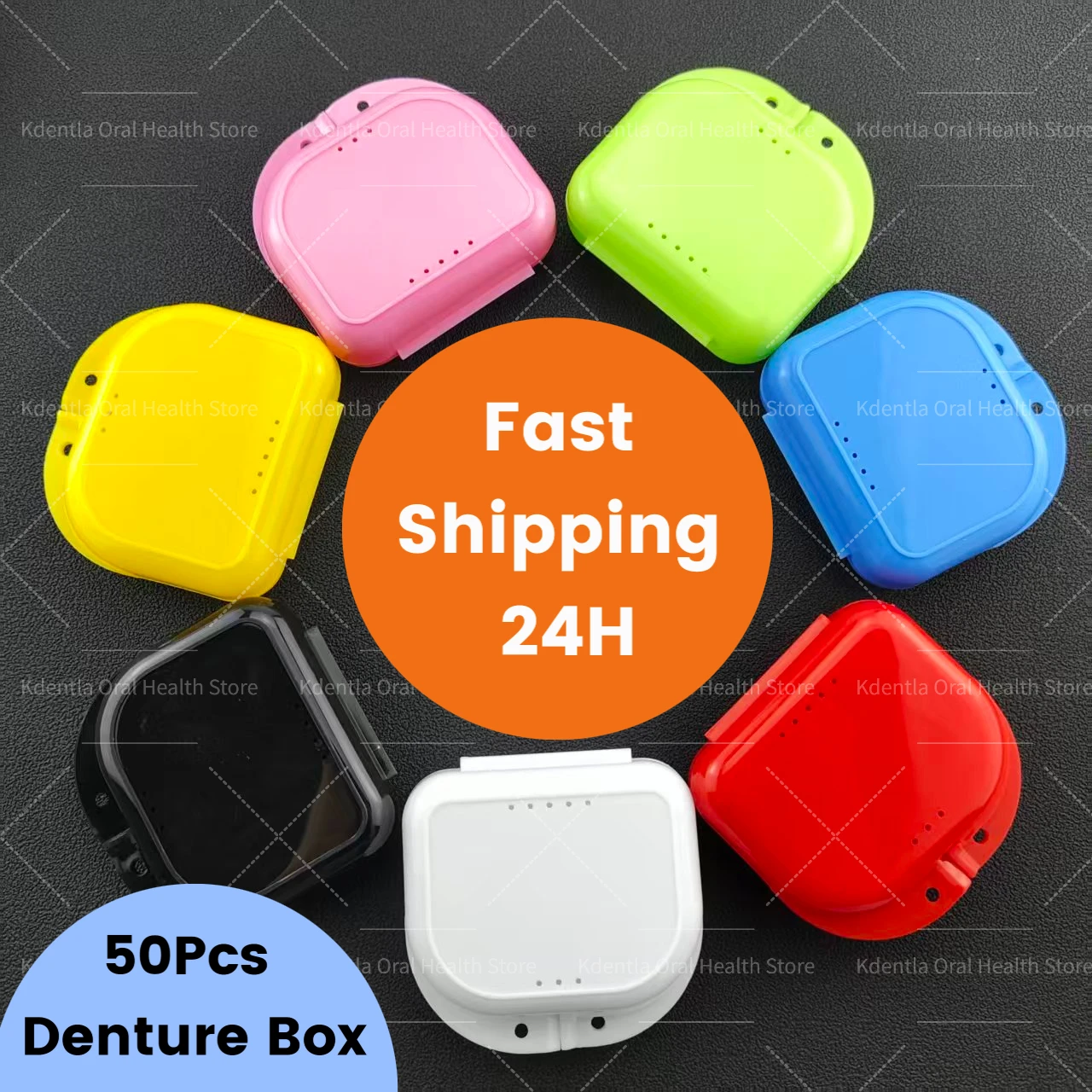 50Pcs Denture Box Tray Case Dental Orthodontic Retainer Color Tray Storage Box Plastic Teeth Container False Teeth Protective