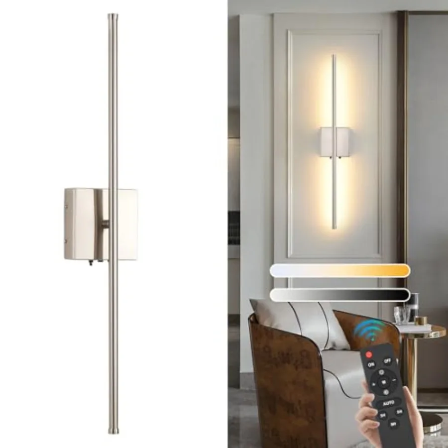 

Wireless Battery Operated Wall Sconces 11000mAh Rechargeable Brushed Nickel Wall Light with Remote Control 350°Rotate Dimmable