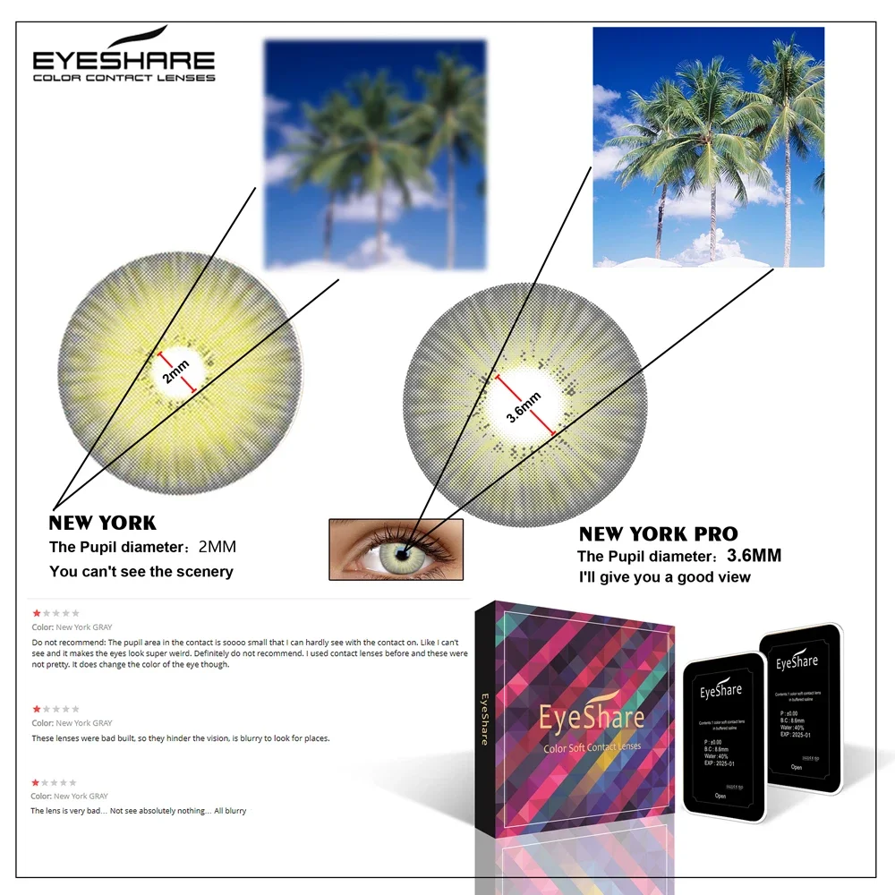 EYESHARE Color Contact Lens New York Colored Contact Lenses for Eyes Yearly Use Cosplay Contact Lens Eye Cosmetic Lens Makeup