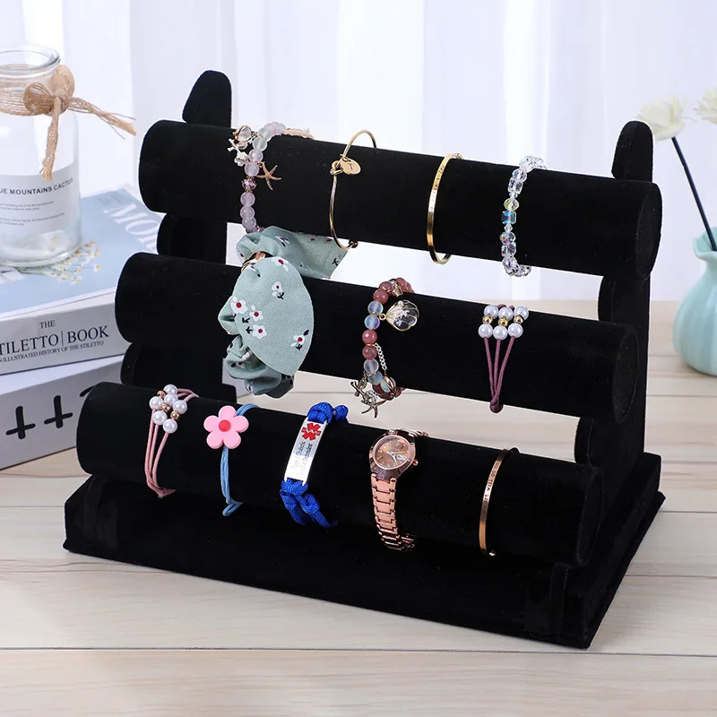 6 Color Leather Velvet Bracelet Chain Watch T-Bar Rack Jewelry Hard Display Stand Holder Jewelry Organizer Hard Display Stand