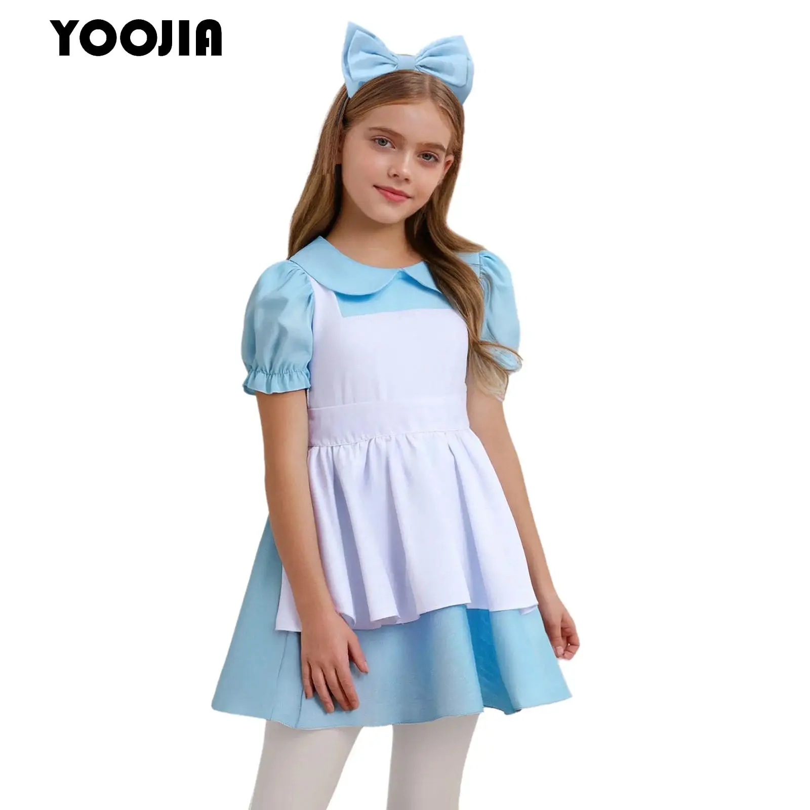 

Fancy Wonderland Costume for Kids Girl Halloween Wendy Cosplay Maid Dress Blue Doll Collar Puff Sleeves Carnival Party Dresses