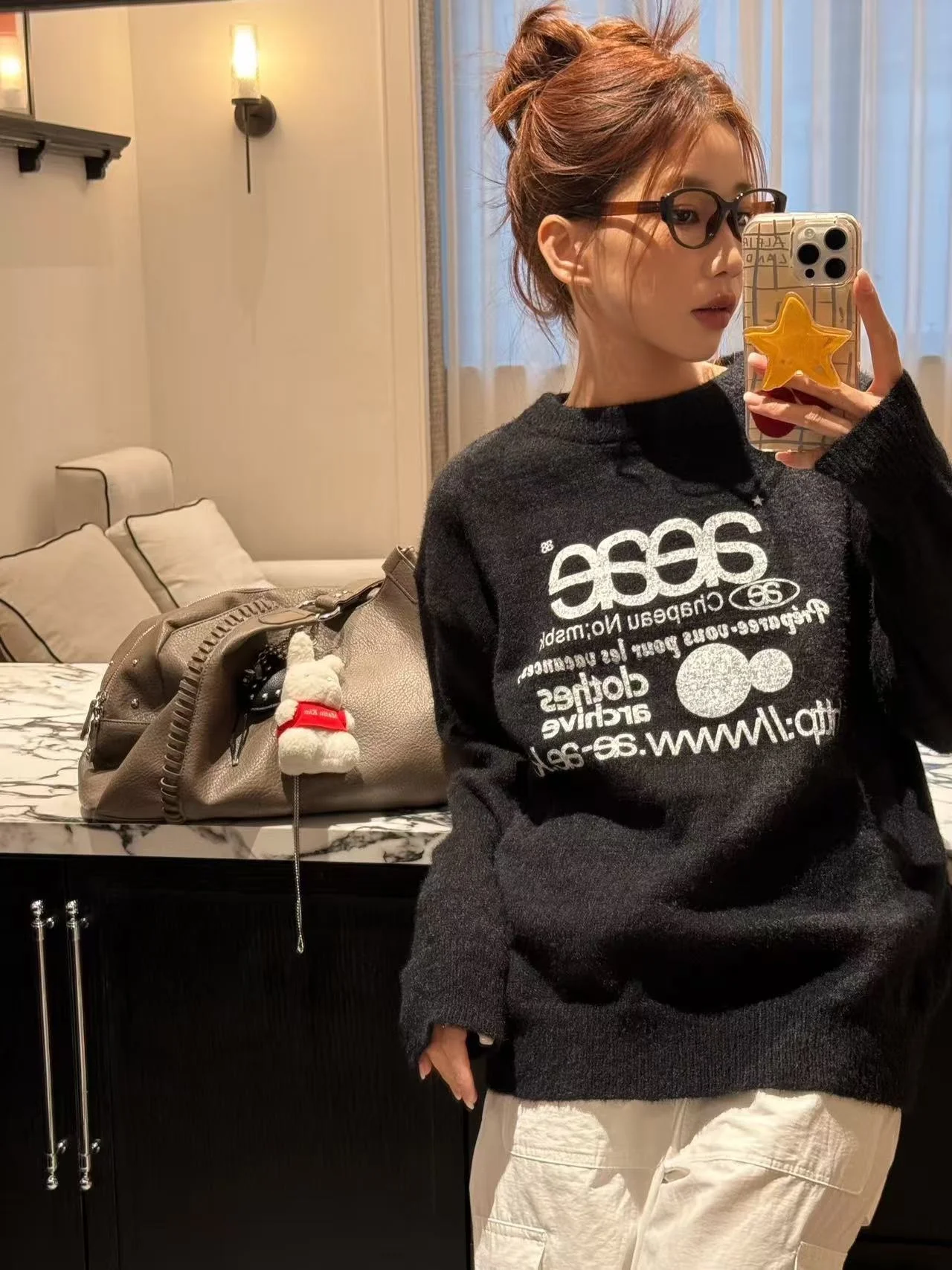 

Модный вязаный свитер с принтом букв и кроличьим мехом, женский свободный осенне-зимний новый повседневный свитер для пар, женская мода