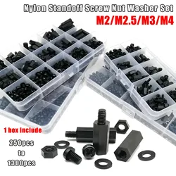 1 Box M2 M2.5 M3 M4 Black Plastic Nylon Insulated Hex Standoff Hexagon Pillar Spacer Column Screw Nut Washer Assortment Kit Set