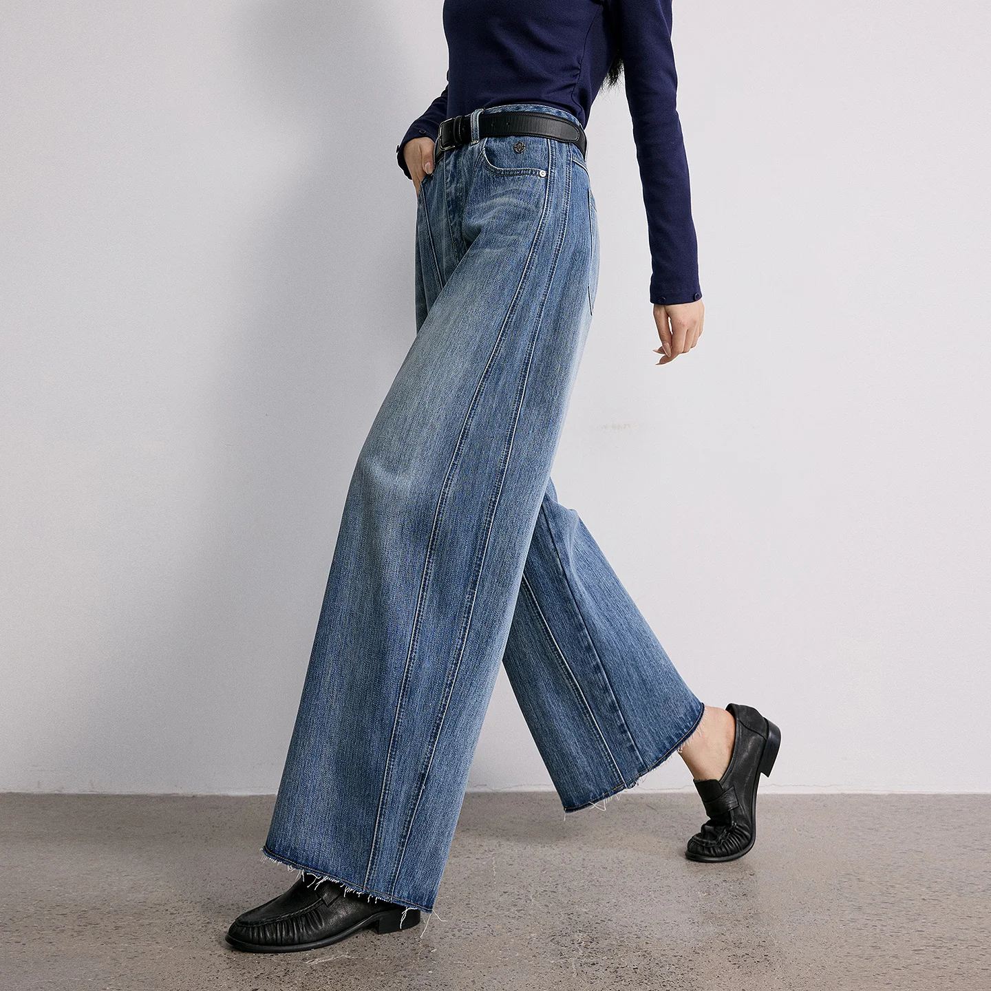 TOYOUTH Women Jeans 2026 Autumn New Relaxed Hips-Hiding Deconstructed Split Patchwork Curved Blade Pants