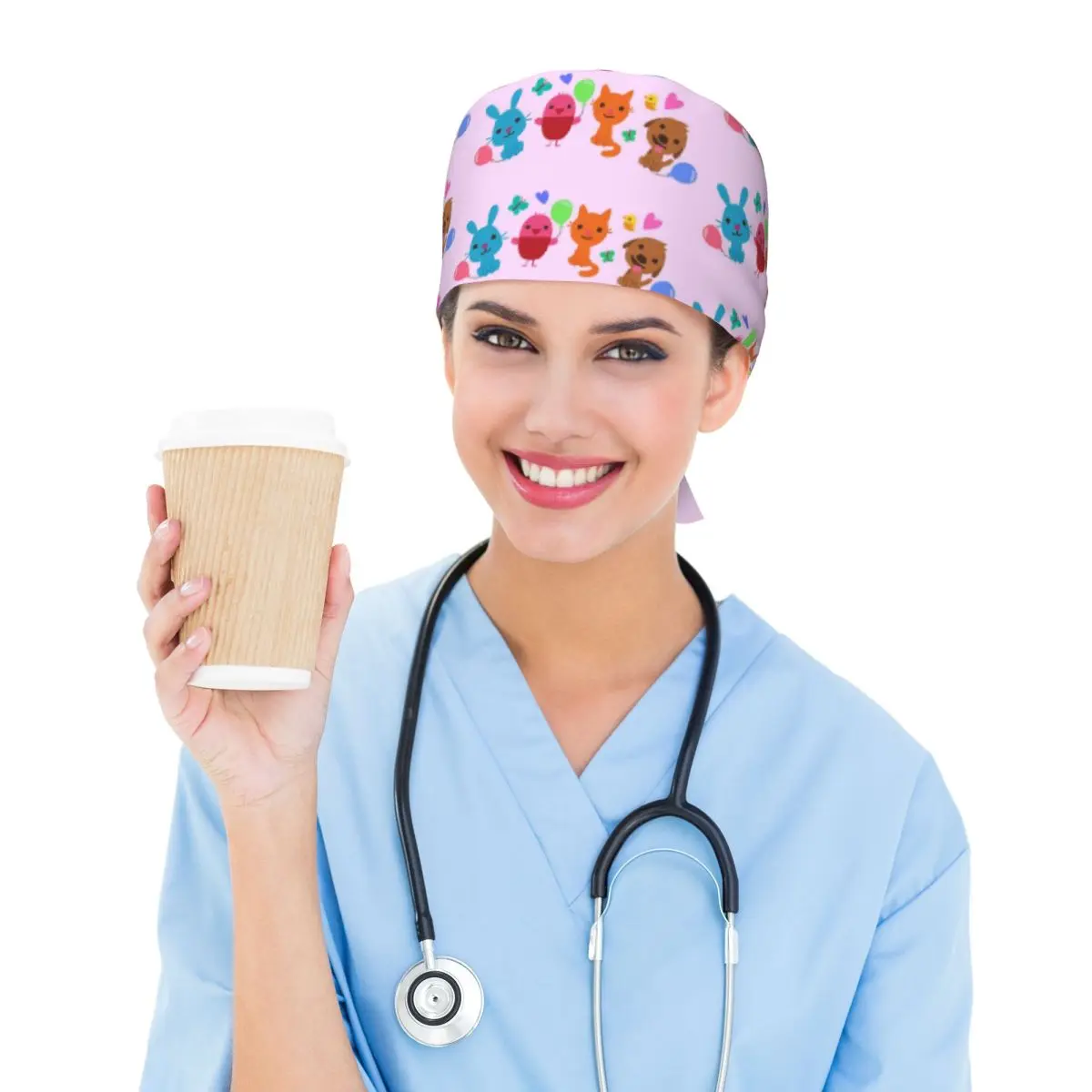 قبعة لعب ساجو الوردية الصغيرة للطبيب، قبعة جراحية للعمل للرجال والنساء، قبعات تمريض قابلة للتعديل لطبيب الأسنان #2