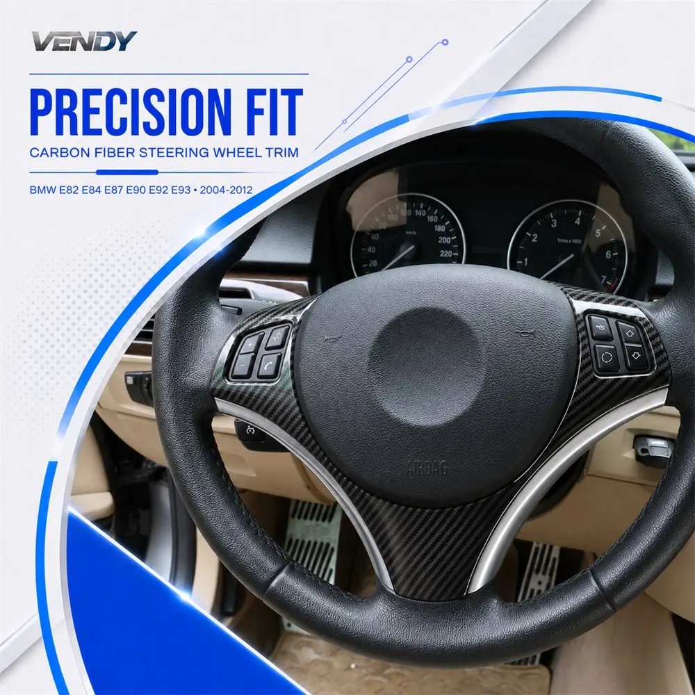Real Carbon Fiber For BMW 1 3 Series E82 E84 E87 E90 E92 E93 2004-2012 Car Steering Wheel Button Decoration Frame Trim Interior