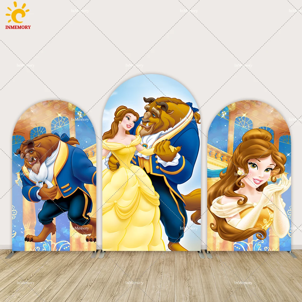 

Beauty and Beast Palace Arch Backdrop Cover for Kids Birthday Party Decoration Supplies Princess Belle Chiara Background Wall