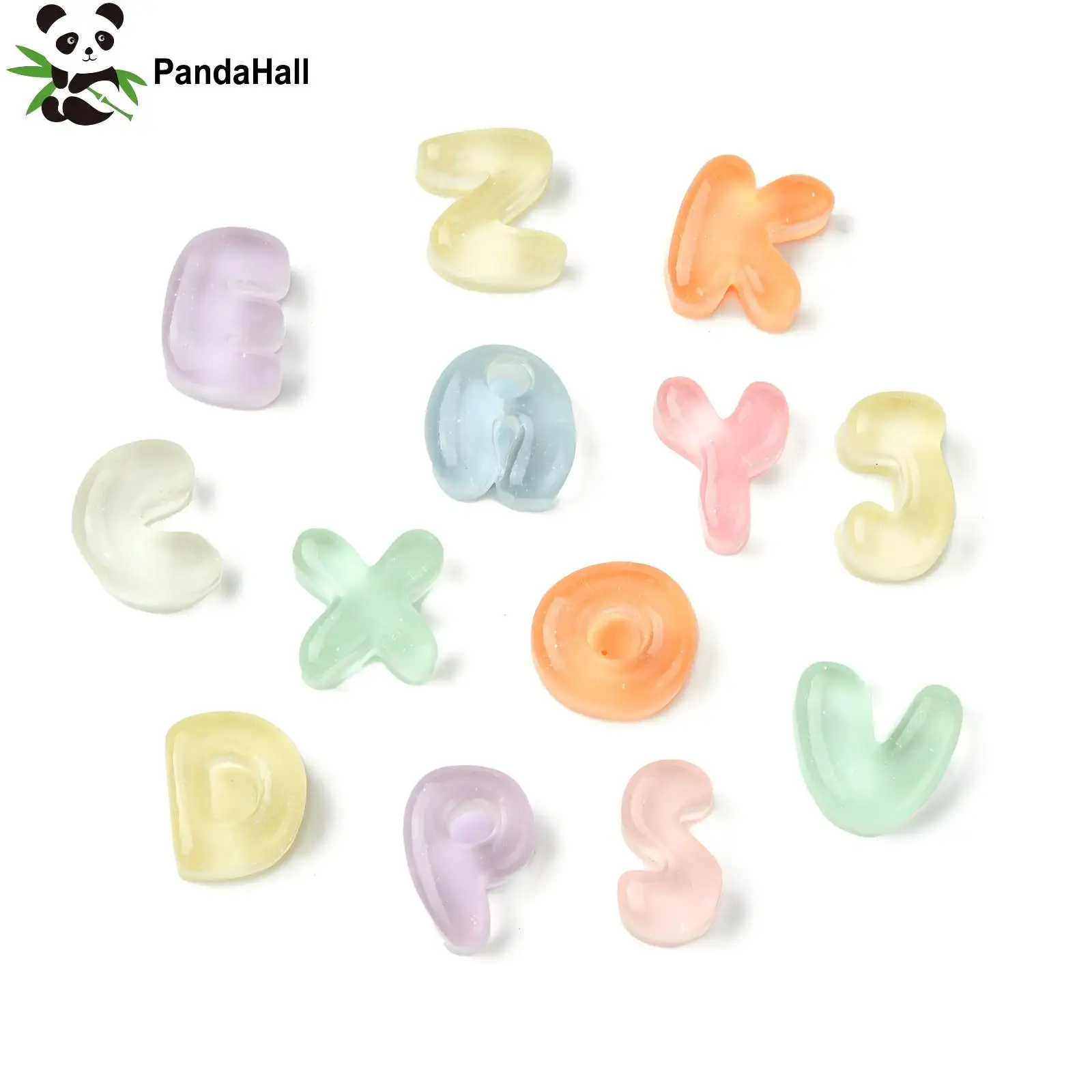 PandaHall 100pcs Random Mixed Translucent Resin Decoden Letter Cabochons for Name Bracelet, Keychain, Friendship Jewelry Crafts
