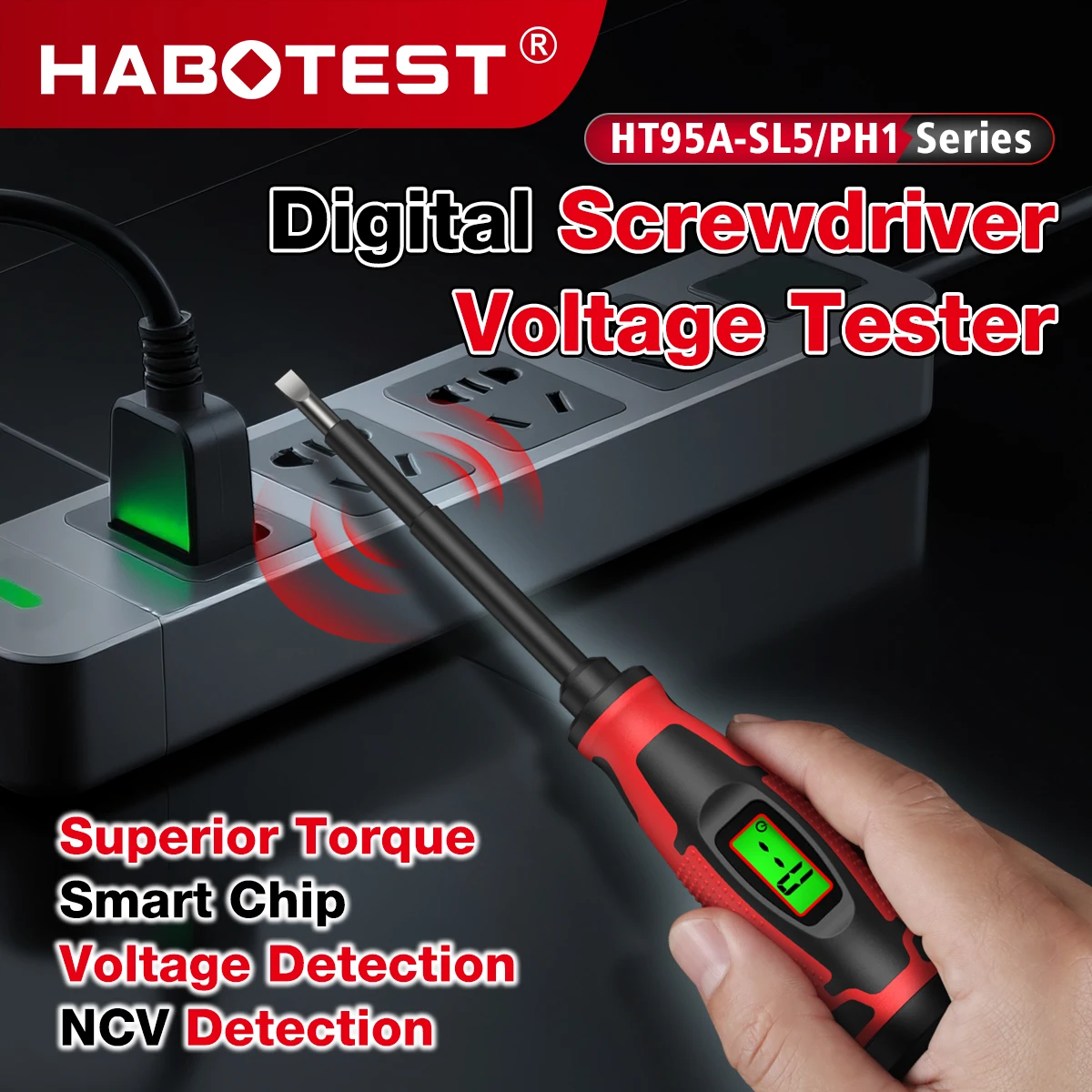 HT95A-SL5 Digital Screwdriver Voltage Tester AC 60-1000V NCV Detection LCD Display Electrical Pen Live/Neutral Wire Detector
