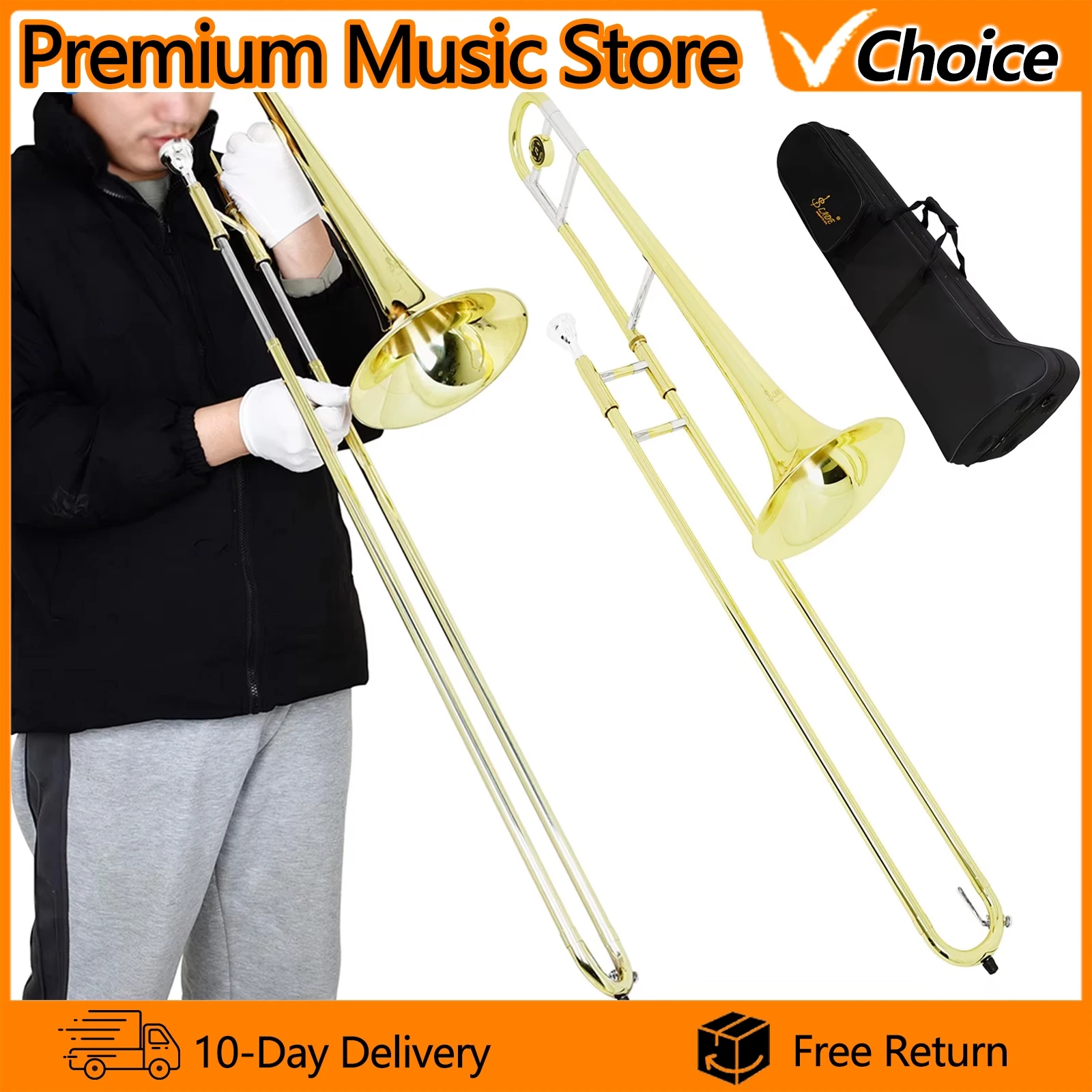 SLADE Bb Flat Tenor Trombone Gold & Silver Dual Color Tenor Trombone Import Brass Body Brass Instrument for Students & Beginners