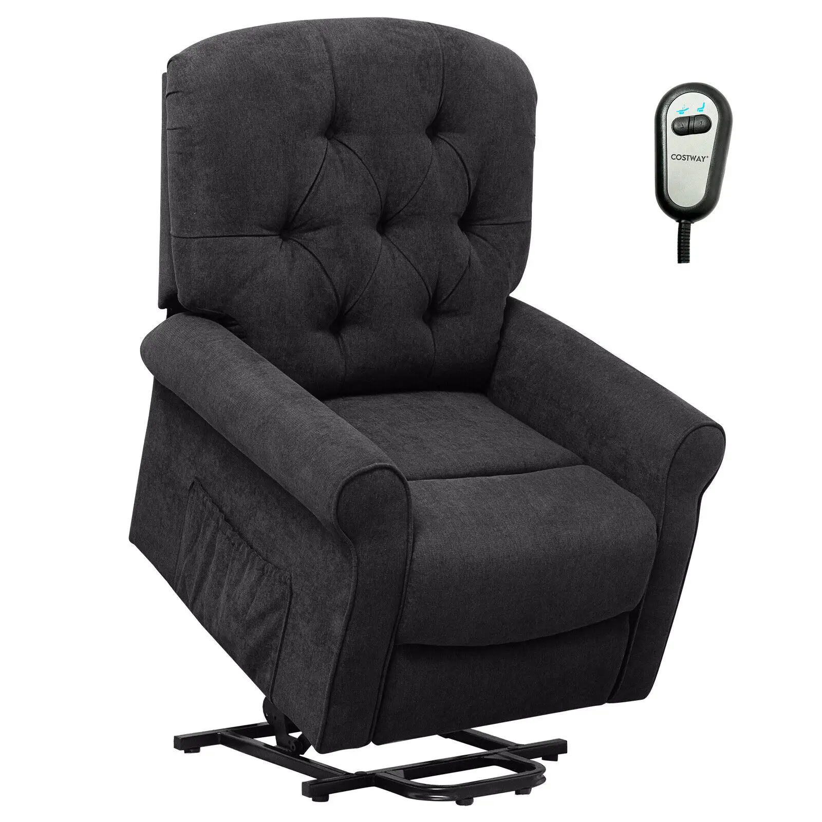 Costway Power Lift Recliner Chair Sofa for Elderly w/ Side Pocket & Remote Control Black