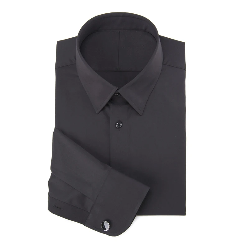 Custom Men's Black Square Neck Shirt - Classic British Fashion 100% Cotton Slim Fit Long-Sleeved Business Casual Wear